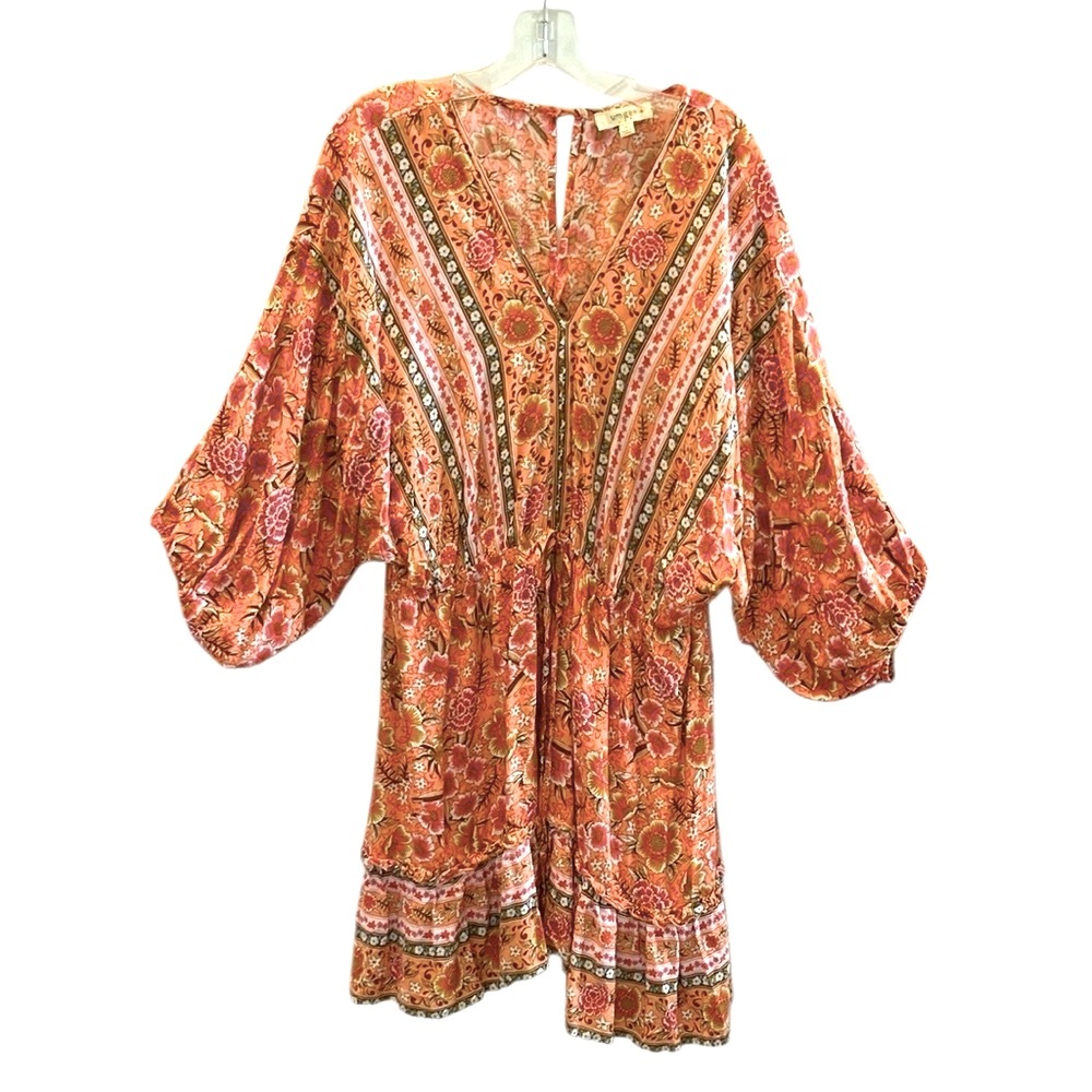 Umgee Orange Paisley V-Neck Mini Dress